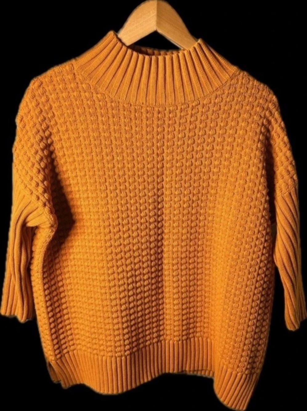 French Connection Mock Neck Mixed Rib Cotton Sweater Orange Small. Fall Accesory